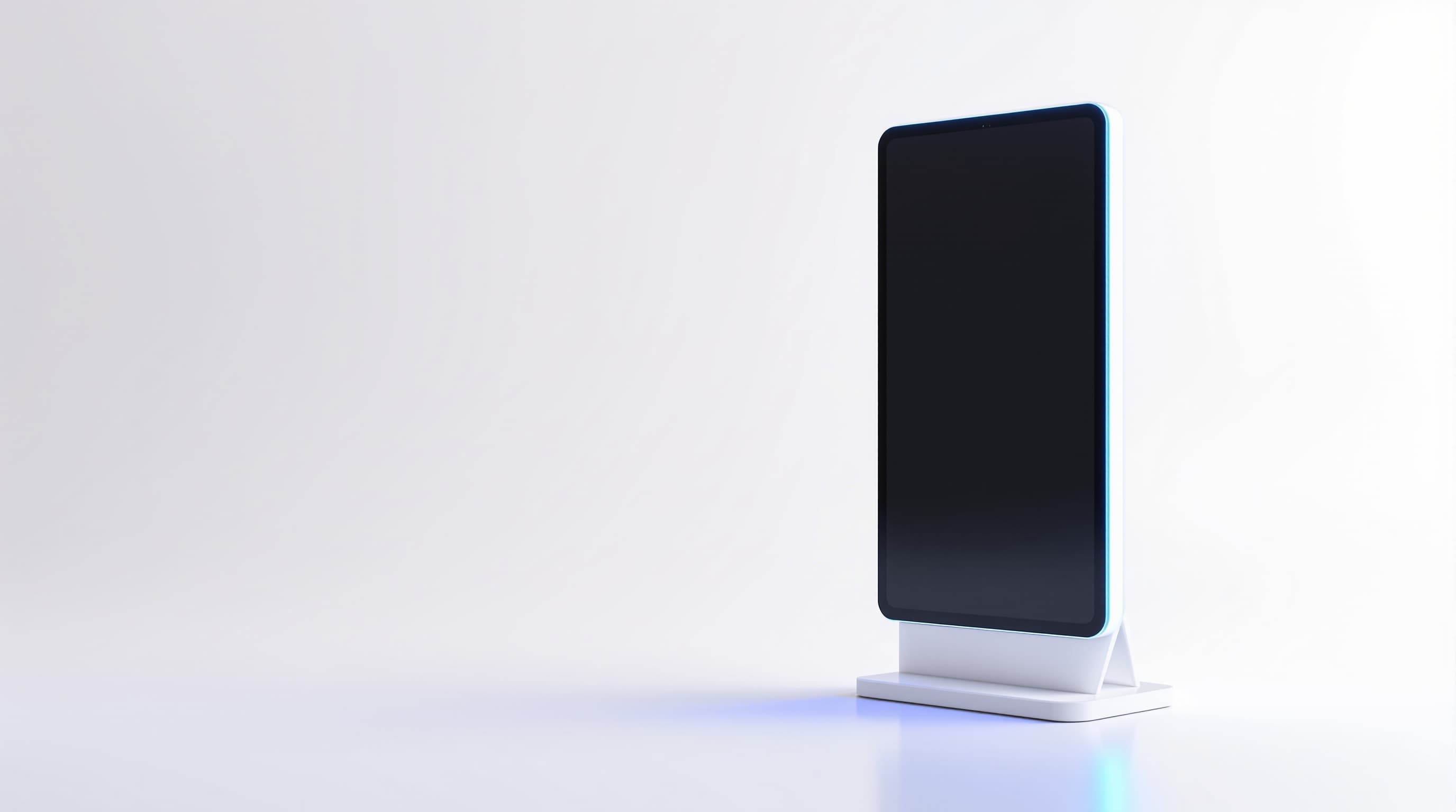 Illustration of a freestanding digital signage kiosk — client identity withheld